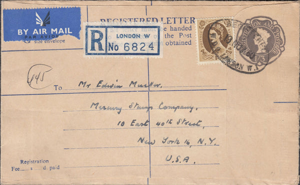 118070 1960 REGISTERED AIR MAIL LONDON TO NEW YORK.