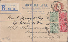 118072 1908 REGISTERED MAIL POPLAR TO HAMBURG.