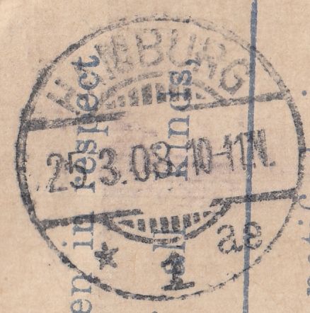 118072 1908 REGISTERED MAIL POPLAR TO HAMBURG.