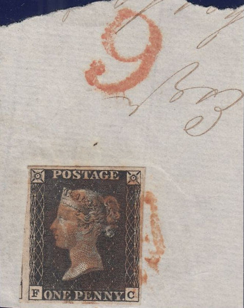 118134 1840 HAND STAMP '6' IN RED-BROWN ASSOCIATED WITH THE LIVERPOOL TO MANCHESTER RAILWAY/1D BLACK PL.7 (SG2)(FC).