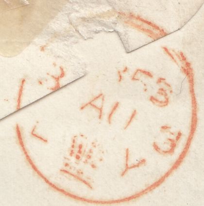 118137 1853 1D ARCHER EXPERIMENTAL PERFORATION PL.93 (SG16b)(CI) ON MOURNING ENVELOPE USED IN LONDON.