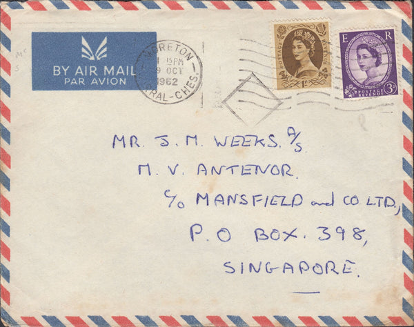 118298 1962 MAIL MORETON (CHESHIRE) TO SINGAPORE.