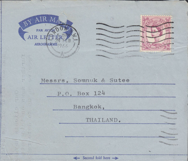 118320 1966 6D AIR LETTER LONDON TO THAILAND.