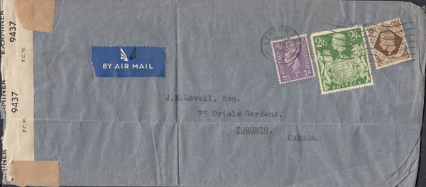 118353 1942 MAIL LONDON TO TORONTO/2s 6d YELLOW-GREEN (SG476b).