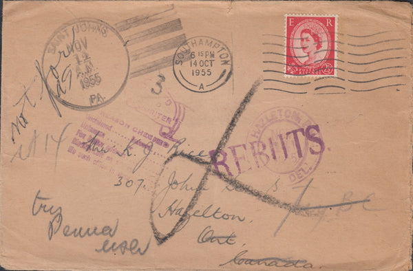 118379 1955 UNDELIVERED MAIL SOUTHAMPTON TO CANADA.