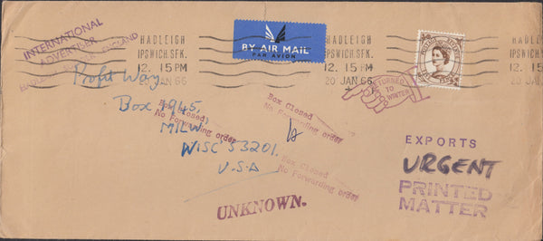 118390 1966 UNDELIVERED MAIL IPSWICH TO USA.