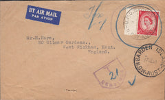 118437 1953 MAIL AUSTRALIA TO KENT WITH 2½D WILDING/STAMP NOT VALID.