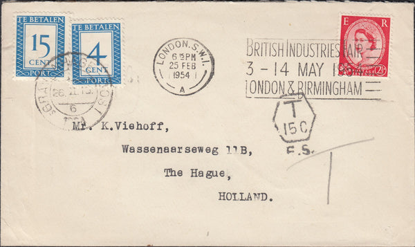 118446 1954 UNDERPAID MAIL LONDON TO HOLLAND.