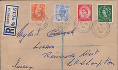 118454 1952 REGISTERED MAIL KENSINGTON TO SUSSEX/MIXED REIGNS.