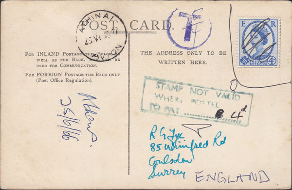 118458 1966 MAIL GREECE TO ENGLAND/STAMP NOT VALID.