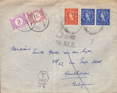 118469 1957 UNDERPAID MAIL CORNWALL TO BELGIUM.