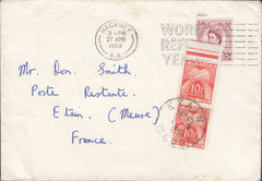 118482 1960 UNDERPAID MAIL HACKNEY TO POSTE RESTANTE IN FRANCE.