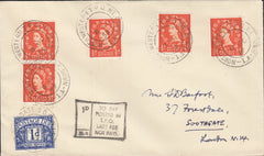 118487 1959 MAIL TO LONDON 'NORTH WESTERN T.P.O. NT. DOWN-1A'/LATE FEE.
