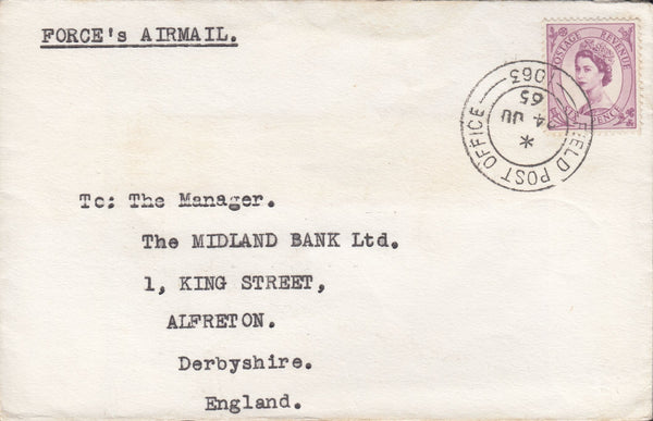 118495 1965 MAIL 'FIELD POST OFFICE 1063' (ADEN?) TO ALFRETON.