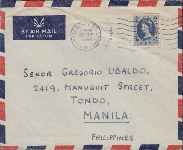 118505 1955 MAIL LONDON TO PHILIPPINES.