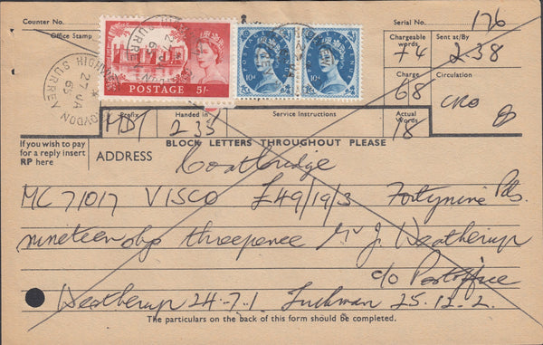 118521 1965 TELEGRAM/5s CASTLE/SURREY.