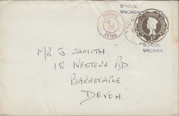 118567 1968 4D SEPIA ENVELOPE PLUS 'POSTAGE 1d EXTRA'/POST OFFICE TRAINING.
