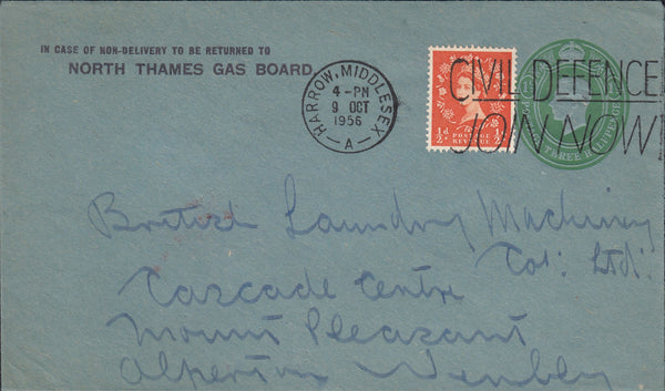 118619 1956 KGVI 1½D GREEN S.T.O. ENVELOPE/MIXED REIGNS.