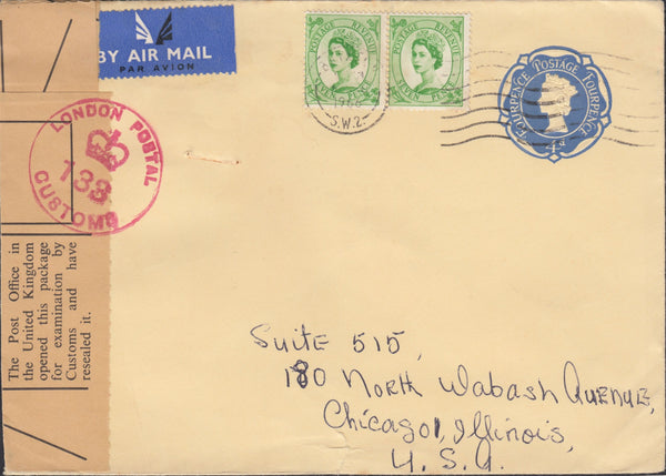 118622 1966 4D BLUE POST OFFICE ENVELOPE WITH 7D WILDINGS BRIXTON TO USA.