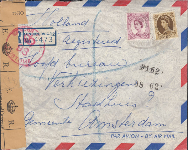 118639 1958 REGISTERED MAIL LONDON TO AMSTERDAM.