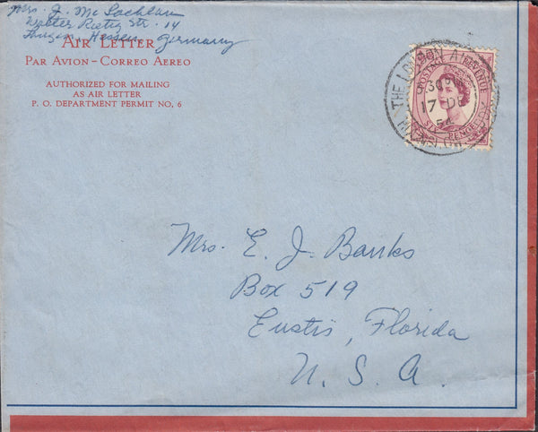 118646 1954 AIR LETTER LONDON TO USA/'THE LONDON AIRPORT/HOUNSLOW, MIDDX' DATE STAMP.