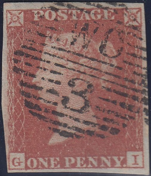 118693 1852 1D PL.157 (SG8)(GI)/CANCELLED LONDON 'WC3' NUMERAL.