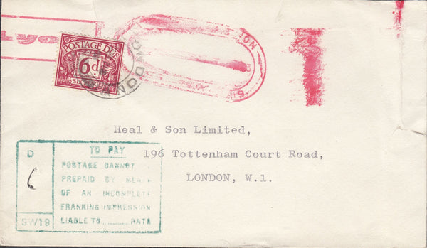 118756 1963 SURCHARGED MAIL DUE TO INCOMPLETE FRANKING IMPRESSION.
