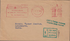 118759 1965 SURCHARGED MAIL DUE TO INCOMPLETE FRANKING IMPRESSION.