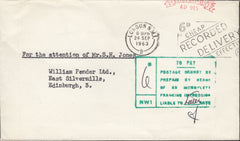 118772 1963 SURCHARGED MAIL DUE TO INCOMPLETE FRANKING IMPRESSION.