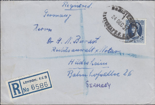 118789 1957 REGISTERED MAIL LONDON TO GERMANY.