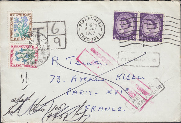 118797 1967 UNDERPAID MAIL BIRKENHEAD TO PARIS.