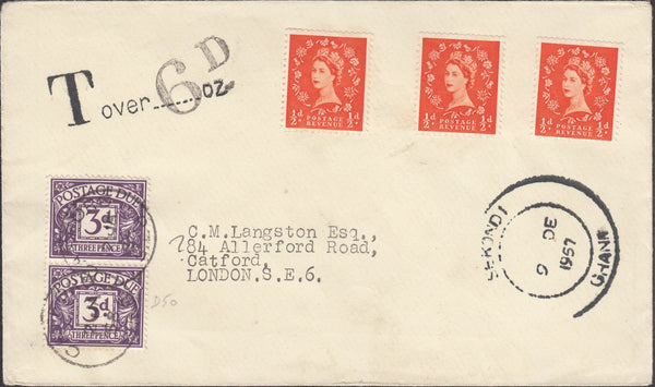 118818 1957 MAIL GHANA TO LONDON/UK STAMPS NOT VALID.