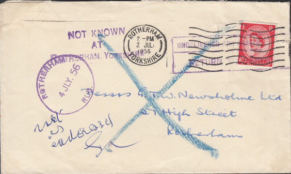 118822 1956 MAIL USED IN ROTHERHAM/UNDELIVERED.