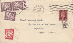 118951 1939 UNDERPAID MAIL LONDON TO SEINE FRANCE.