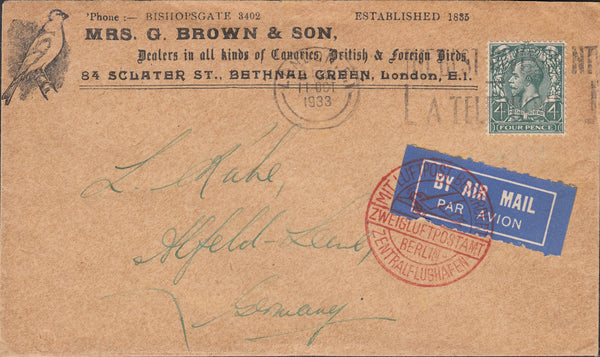 118974 1933 MAIL LONDON TO GERMANY/ADVERTISING.