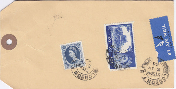 118996 1966 UNADDRESSED PARCEL TAG WITH 10S CASTLE ISSUE.