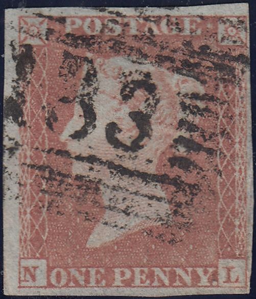 119114 1852-1854 1D PL.157 MATCHED TRIO 1D IMPERF (SG8) X 2 AND 1D PERF (SG17) LETTERED NL.