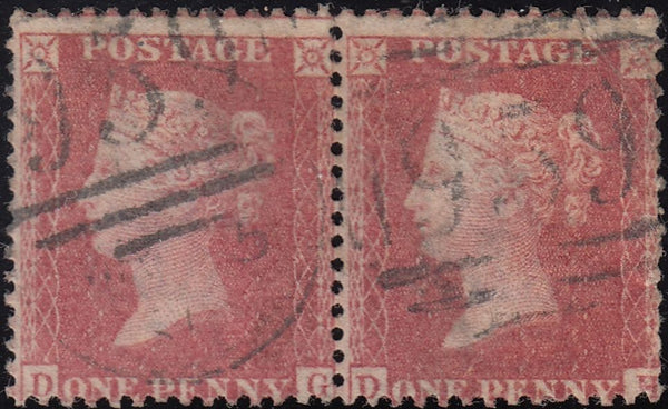 119347 1856-57 DIE 2 PL.27 MATCHED PAIR LETTERED DG ON BLUED PAPER (SG29) AND WHITE PAPER (SG40).
