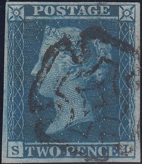 119374 1841 2D BLUE PL.3 (SG14)(SL) CANCELLED YORK DISTINCTIVE MALTESE CROSS (SPEC E1ui).