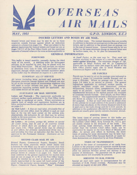 119400 1951 'OVERSEAS AIR MAILS' G.P.O. PAMPHLET.
