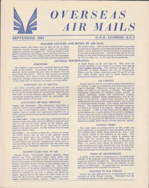 119403 1951 'OVERSEAS AIR MAILS' G.P.O. PAMPHLET.