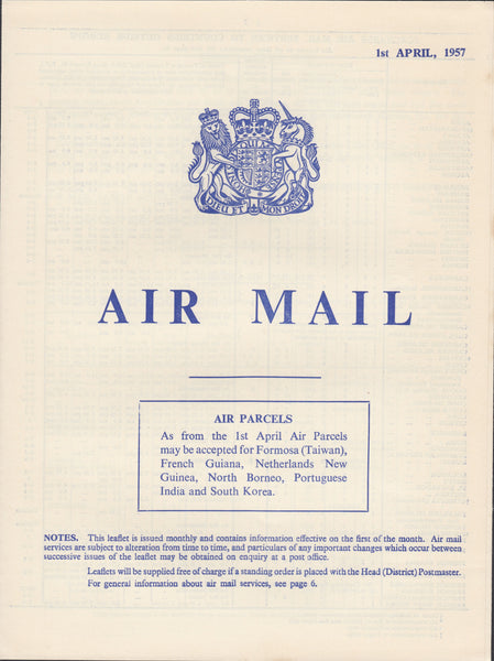 119405 1957 'AIR MAIL' G.P.O. PAMPHLET.