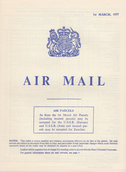 119407 1957 'AIR MAIL' G.P.O. PAMPHLET.