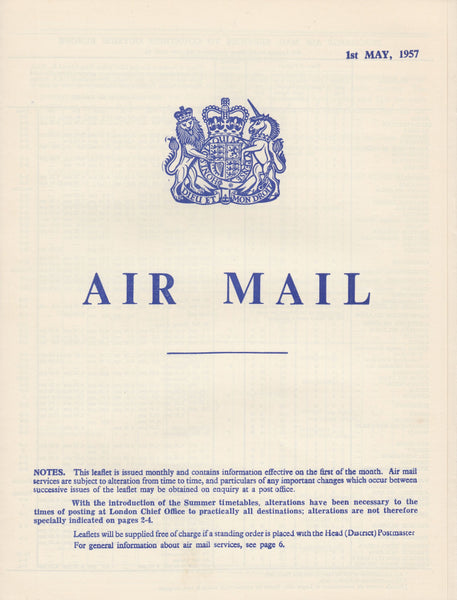 119408 1957 'AIR MAIL' G.P.O. PAMPHLET.