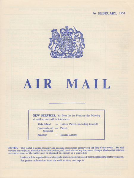 119409 1957 'AIR MAIL' G.P.O. PAMPHLET.