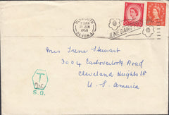 119432 1958 UNDERPAID MAIL PLYMOUTH TO USA.