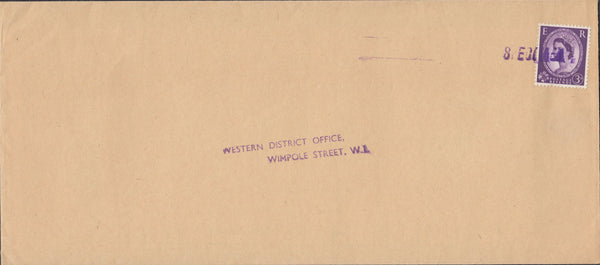 119439 1962 3D WILDING OVERPRINTED 'SPECIMEN' IN PURPLE ON COVER USED BY THE POST OFFICE TO DEMONSTRATE CANCELLING MACHINES.