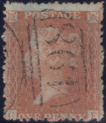 119507 1856-57 1D PL.27 MATCHED PAIR LETTERED CF ON BLUED PAPER (SG29) AND WHITE PAPER (SG40).