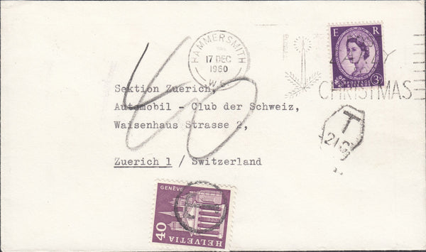 119546 1960 UNDERPAID MAIL HAMMERSMITH TO ZURICH.
