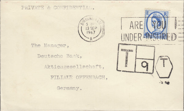119547 1967 UNDERPAID MAIL BIRMINGHAM TO GERMANY.